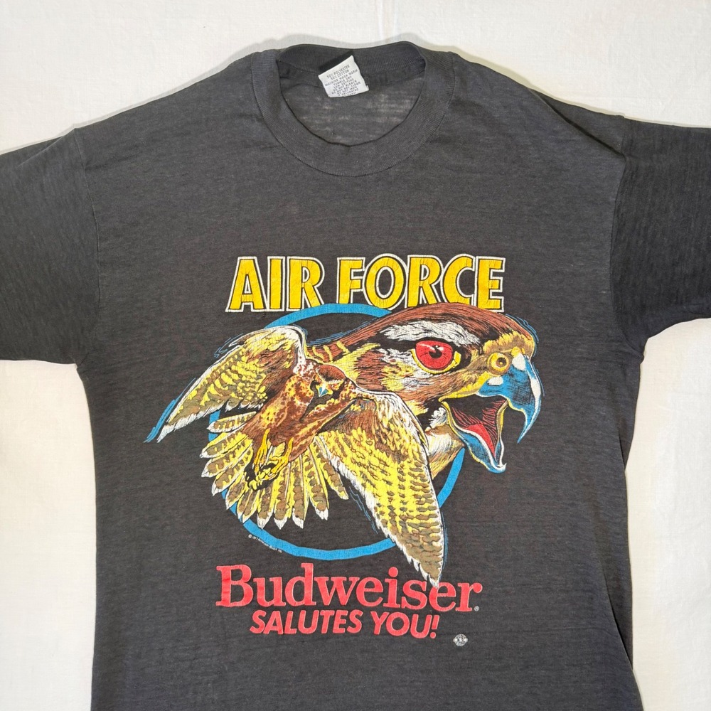 True Vintage 1987 Budweiser‎ Air Force Salutes You Shirt Signal USA Large Eagle